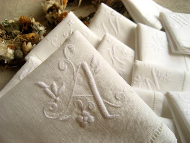 Hand-embroidered Handkerchief w/ Initial (55% Hemp)